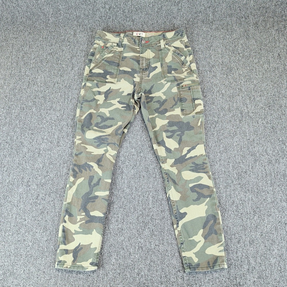 EV1 Ellen Tracy Women Camo Cargo Skinny Pants 4 Cotton Blend Green Power Stretch